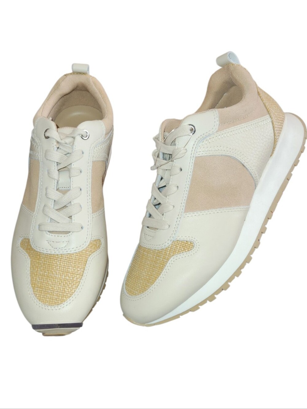 NWOT J McLaughlin Emerson Leather Suede Rattan Sneakers Size 9 (No Box) Neutral